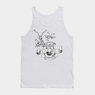 "LOVE KILLS" PRAYING MANTIS TATTOO STYLE - GREY Tank Top